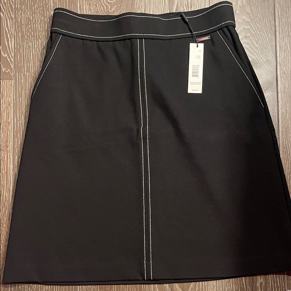 Tahari Black A-Line Skirt with White Stitching